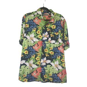 Cubavera Mens Hawaiian Shirt Size M Multicolor Aloha Floral Rayon Button Up